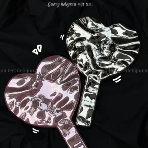[CUSTOM RIÊNG] Gương cầm tay mặt tim hologram phong cách Y2K custom theo yêu cầu