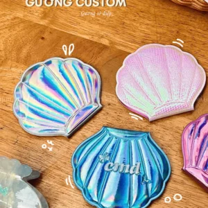 [CUSTOM RIÊNG] Gương vỏ sò bọc vải ánh hologram lạ mắt custom theo yêu cầu- NHẮN CHO SHOP ĐỂ ORDER